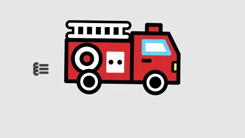 Stylized 2D Fire Truck Engine Driving 4K Loop Transparent Stock Footage 338434867