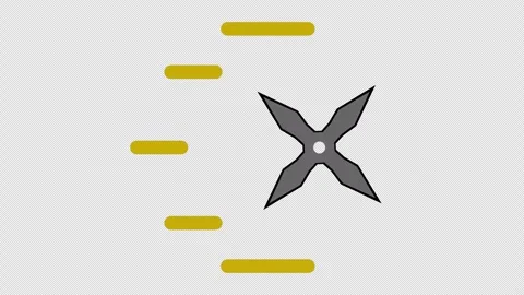 Stylized 2D Gold Ninja Star Shuriken Flying 4K Loop Alpha Video stock 338441583