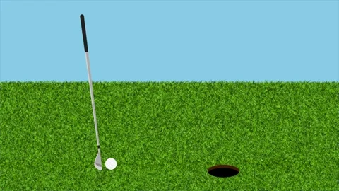 Stylized 2D Golf Club Hitting Ball Hole In One 4K Loop Video stock 339374067