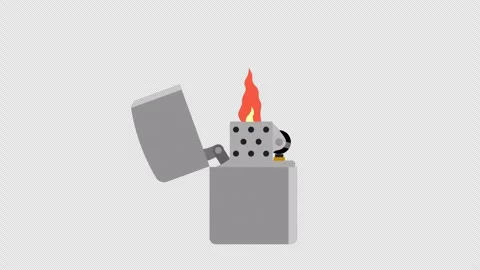 Stylized 2D Metal Lighter Burning Flame 4K Loop Alpha Stock Footage 341993021