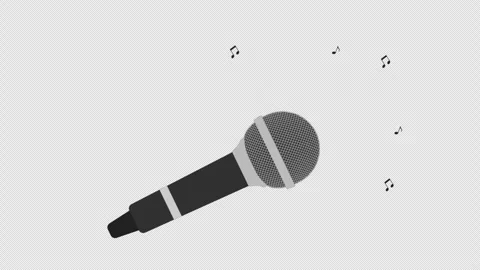 Stylized 2D Microphone Singing Musical Notes 4K Loop Alpha Stock Footage 339374489