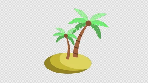 Stylized 2D Palm Tree Island Swaying Summer 4K Loop Alpha Stock Footage 339162567