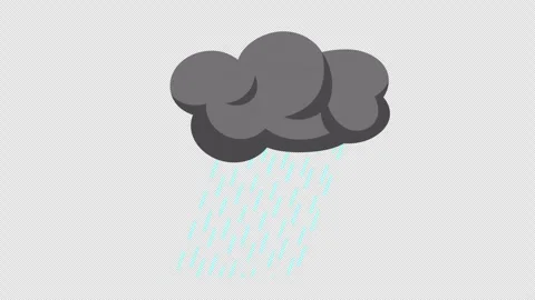 Stylized 2D Rain Cloud Falling Raindrops 4K Loop Alpha Stock Footage 338441512