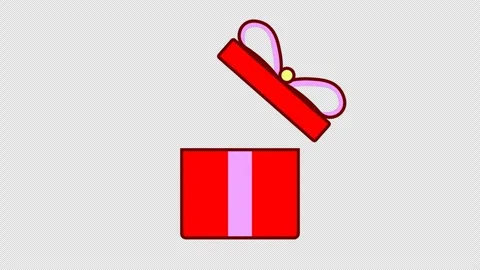 Stylized 2D Red Gift Box Opening Surprise 4K Loop Alpha Vídeos de archivo 339274271