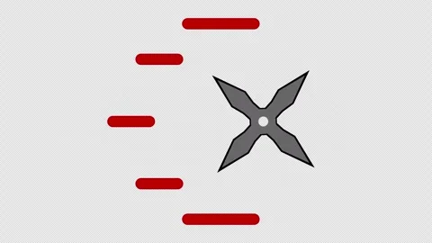 Stylized 2D Red Ninja Star Shuriken Flying 4K Loop Alpha Stock-Footage 338441617