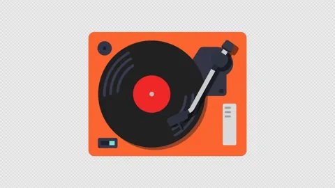 Stylized 2D Retro Record Player Vinyl Playing 4K Loop Alpha Stock Footage 340593979