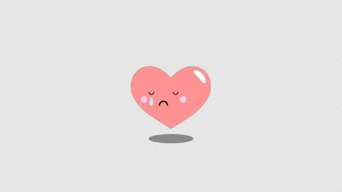 Stylized 2D Sad Crying Heart Character 4K Loop Transparent Vídeo Stock 335686379