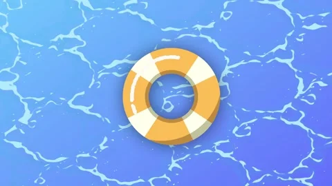 Stylized 2D Swim Ring Floating Pool Water 4K Loop Summer Stock Footage 339375493