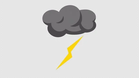 Stylized 2D Thundercloud Lightning Bolt 4K Loop Alpha Stock Footage 338441355