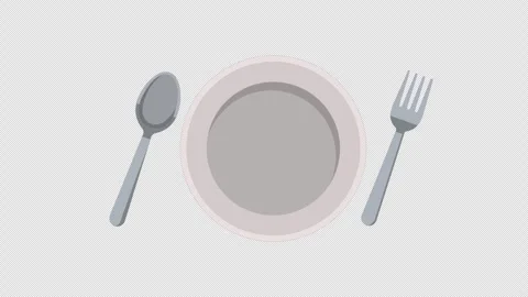 Stylized 2D Top View Plate Spoon Fork Swaying 4K Loop Alpha Vídeos de archivo 340241429