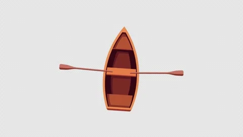 Stylized 2D Top View Wooden Boat Rowing 4K Loop Alpha Stock Footage 339764972
