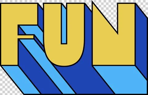 Stylized 3D block forming FUN are floating with yellow faces and blue shadows, Stock Illustration