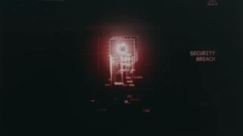 Stylized 3D cube with data escaping, representing a digital data leak and Stock Footage 333830346