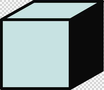 Stylized 3D cube is floating on transparent background, featuring light teal Stock Illustration