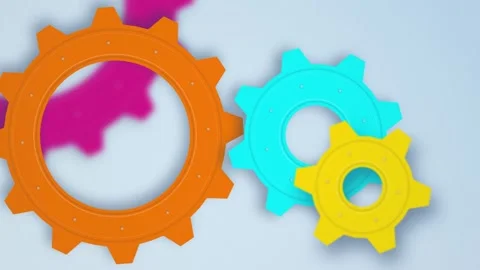 Stylized 3d gear wheels rotating seamless loop motion background Stock Footage 345601194