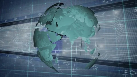 Stylized 3D globe rotating after glow pulse, shell panels sliding, revealing Stock Footage 328384275