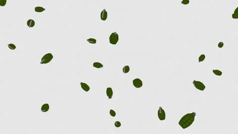 Stylized 3D Green Grenade Game Item Drop Fall 4K Loop Alpha Stock Footage 341314629