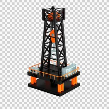 Stylized 3d icon of a drilling rig with air conditioner and container Stock Illustration