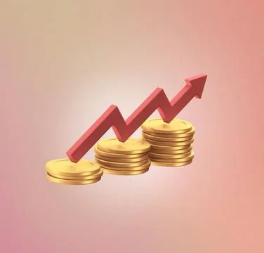 Stylized 3d icon object - stock market and coins, Not gen Ai Stock Illustration