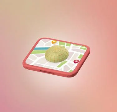 Stylized 3d icon object - tablet with map, Not gen Ai Stock Illustration