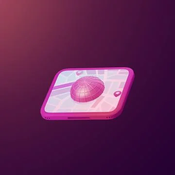 Stylized 3d icon object - tablet with map, Not gen Ai Stock Illustration