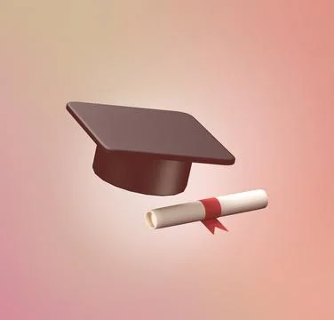 Stylized 3d icon object - university hat and diploma Stock Illustration