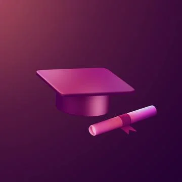 Stylized 3d icon object - university hat and diploma, Not gen Ai Stock Illustration