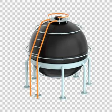 Stylized 3d icon of spherical storage tank on white background, 3d render Stock Illustration