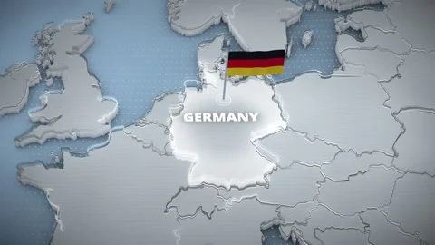 Stylized 3D map of Germany, Europe with national flag and glowing highlight. Vidéo 340636605
