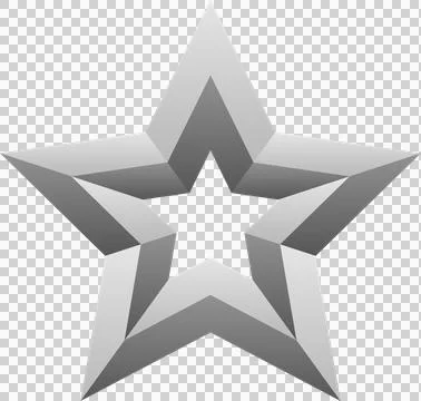 Stylized 3D metallic star is showing nested cutout and gradient facets on Stock Illustration