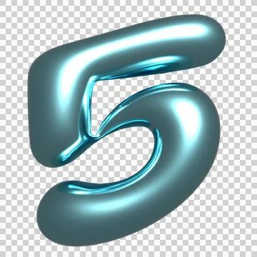 Stylized 3D numeral 5 is floating on transparent background, showing glossy cyan Stock Illustration