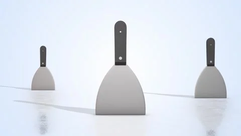 Stylized 3D Putty Knifes on a Light Reflective Floor. Putty Knifes 3D Animation. Stock Footage 303225641