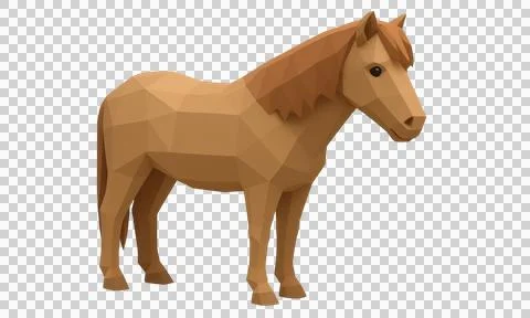 Stylized 3d render of brown horse, low poly animal art, side view on transp.. Stock Illustration