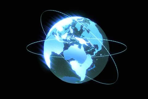 A stylized 3d rendered wire frame earth globe enhanced with glow effects, blu 스톡 일러스트