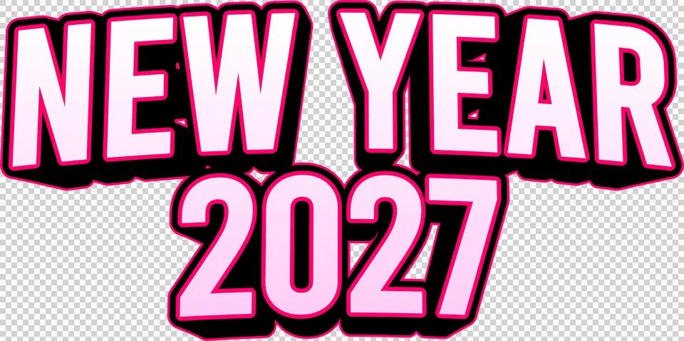 Stylized 3D typographic label featuring the text NEW YEAR 2027 in white wit.. Stock Illustration