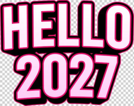 Stylized 3D typographic label featuring the text HELLO 2027 in white with p.. Stock Illustration