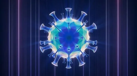 Stylized 3D virus cell with glowing light rays Stock Footage 331459634