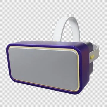Stylized 3D VR headset is floating on transparent background, showing purple Illustrazione stock