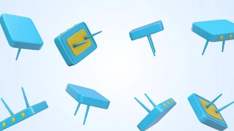 Stylized 3D WiFi Routers Falling on a Light Blue Background. Internet Modem. 4K Stock Footage 297297879