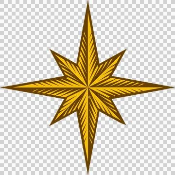 Stylized 8-pointed star icon is shining in flat design on transparent canvas Stock Illustration