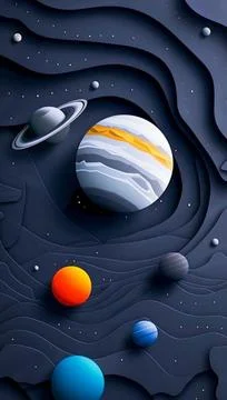 Stylized Abstract 3D Solar System and Planets Stock Illustration