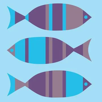 Stylized abstract decorated cute ocean fish set Stock Illustration