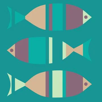 Stylized abstract decorated cute ocean fish set Stock Illustration