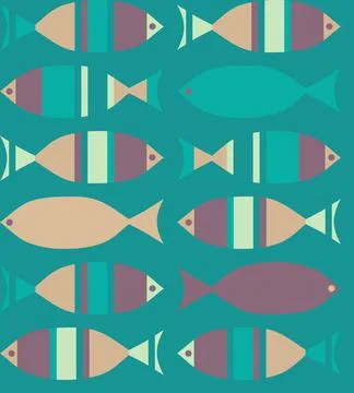 Stylized abstract decorated cute ocean fish seamless pattern Stock Illustration