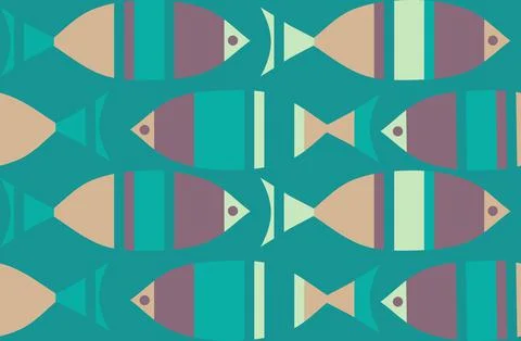 Stylized abstract decorated cute ocean fish seamless pattern Stock Illustration