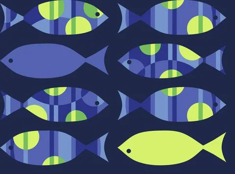 Stylized abstract decorated cute ocean fish seamless pattern Stock Illustration