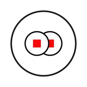 Stylized abstract interlocking circles with central red squares create a vi.. Stock Illustration