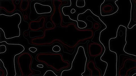 Stylized abstract topography map with black base and red-white contour line.. Illustrazione stock
