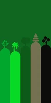 Stylized abstract trees on hills in various shades of green and brown Stock Illustration