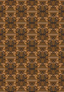 A stylized African pattern of flowing shapes and horizontal lines on brown .. 库存插图